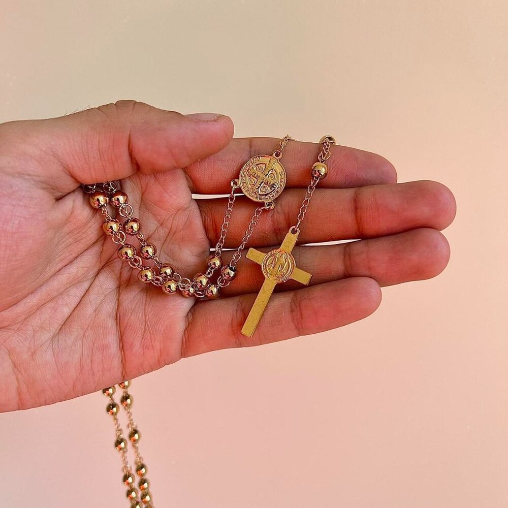 y2k 2000s gold rosary bead necklace